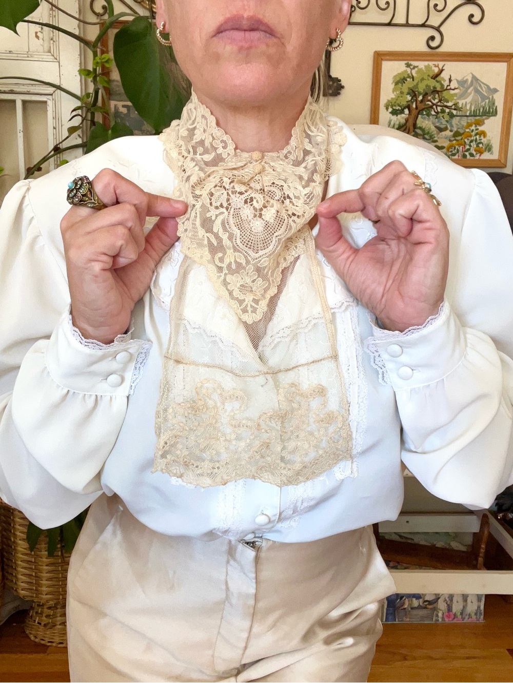 Antique Edwardian Lace Jabot Collar Poet Thespian 1900’s Cottagecore
